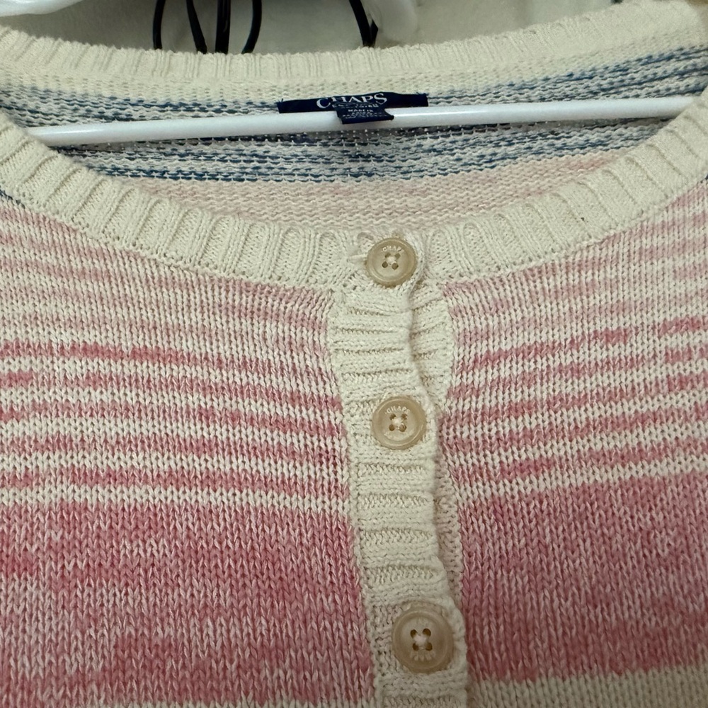 Chaps Pink and Cream Striped Cardigan